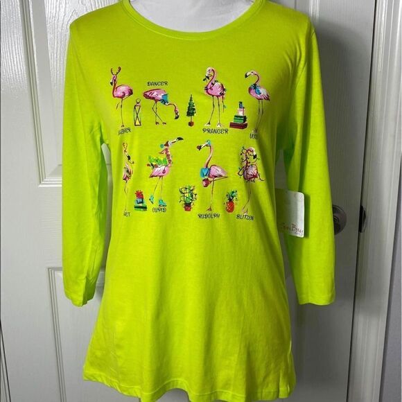 SUN BAY Women’s Flamingos Christmas TShirt - Picture 1 of 4